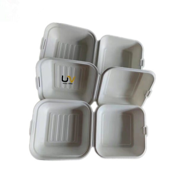 Unbleached compostable pulp molded take out food container